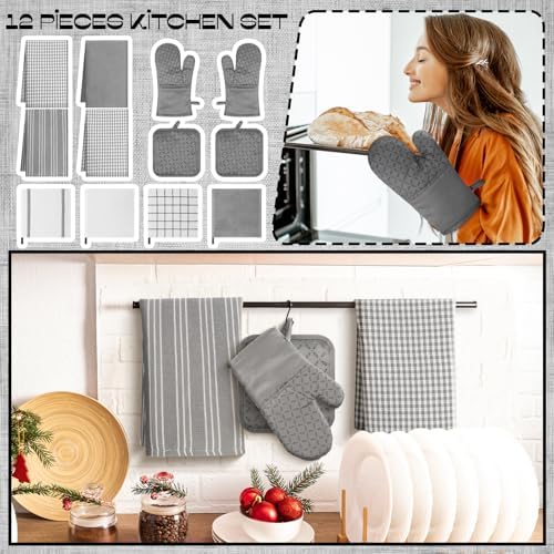 LemonRoad 12 Pcs Oven Mitts Kitchen Towels Dishcloths with Pot Holders