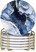 Drink Coasters with Holder 6 Pack, Ceramic Marble Style, Absorbent