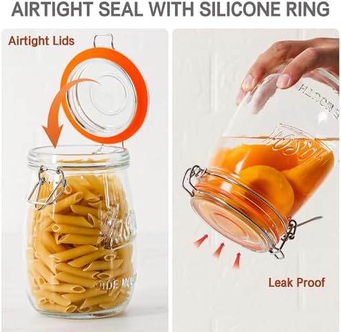 Anwoi 32 oz Wide Mouth Glass Storage Jars, 4 Pack