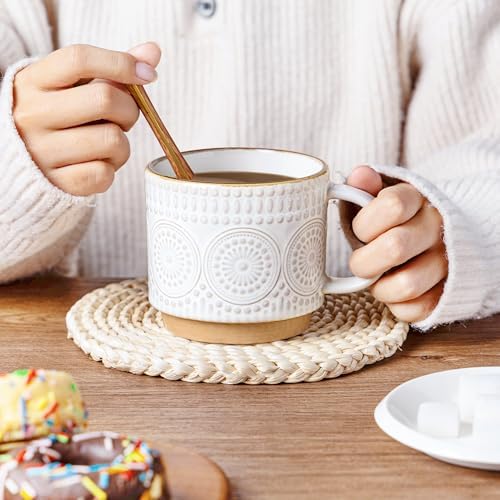 GBhome 16 oz Coffee Mugs Set of 4, Stackable Ceramic Coffee Cups Set