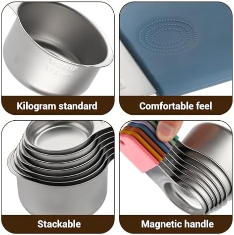 16PCS 304 Magnetic Measuring Cups and Spoons Set with Leveler