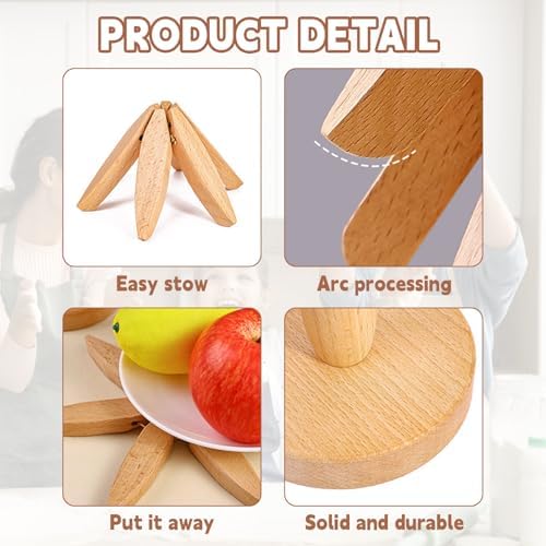 Natural Foldable Black Walnut Wooden Trivet Set - 4 Trivets + 1 Stand