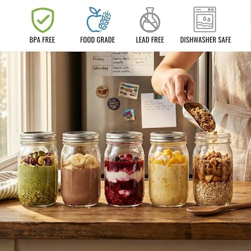12 Pack 32 oz Wide Mouth Mason Jars with Airtight Lids