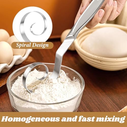 10" Stainless Steel Danish Dough Whisk, Sourdough Bread Mixing Tool