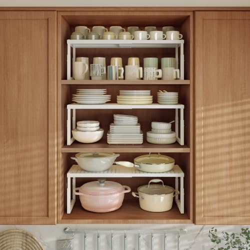 RUILALIFE Expandable-Stackable-Shelf-Organizer-For-Cabinet Pantry Closet,Kitchen Counter Shelf With Adjustable Height, Metal Storage Shelf Riser Spice Rack For Cupboard Countertop