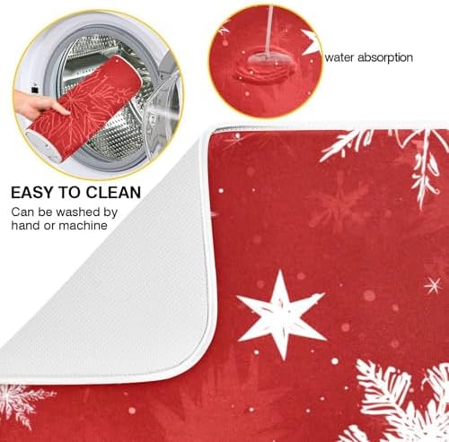 OTVEE Red Snowflake Display Dish Drying Mat for Kitchen Counter