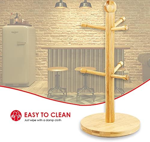 Home Basics Bamboo Mug Tree, Holds Up to 6 Coffee Cups, Free Standing