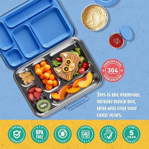 AOHEA Stainless Steel Bento Box Kids, Kids Metal Bento Lunch Box BPA