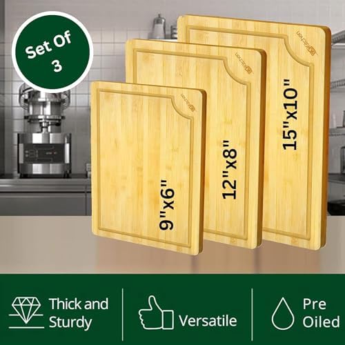 Big Kitchen 3-Piece Bamboo Cutting Board for Kitchen Butcher Block for