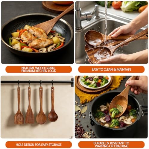10-Piece Natural Teak Wooden Kitchen Utensil Set