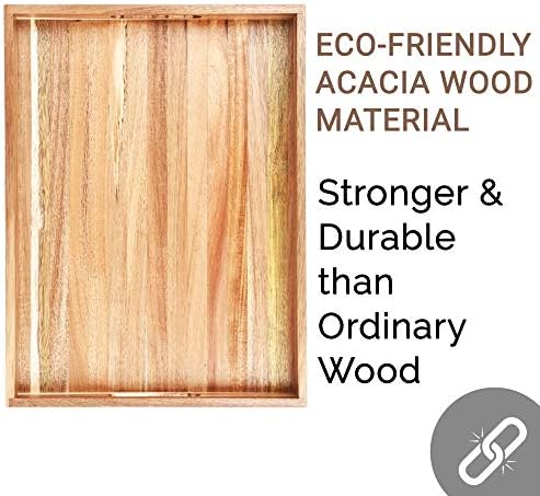 Acacia Wood Serving Tray with Handles (17 Inches) – Decorative Serving