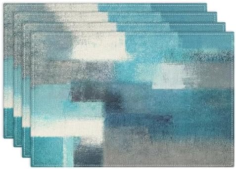 Emvency Farmhouse Placemats Set of 4, 12x18 Inch, Teal and Grey