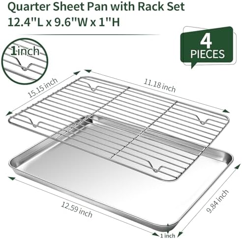 Baking Sheet with Cooling Wire Rack Set, Stainless Steel 2 Pans + 2