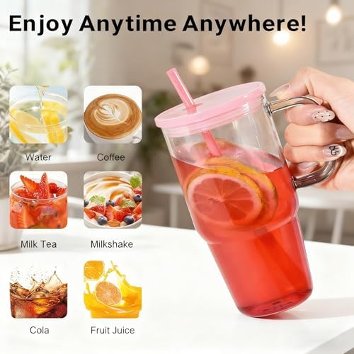 20oz Plastic Tumbler with Handle, 2Pack Clear Tumblers with Lid and