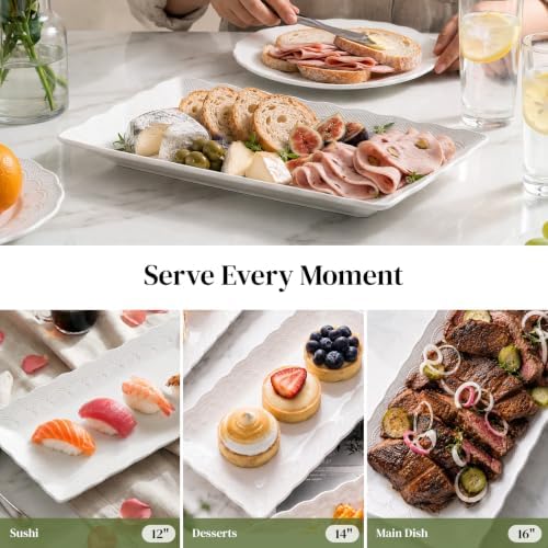 DOWAN Large Serving Platter Set - 16"/14"/12" Porcelain Serving Tray