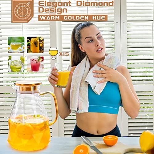Glass Pitcher, 74.4 oz Water Pitcher With Lid