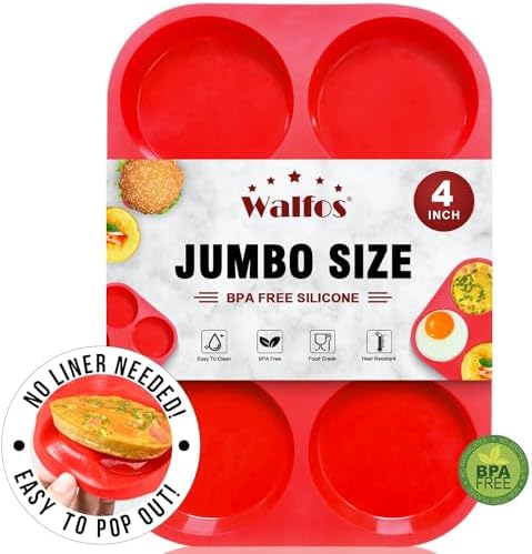 Walfos Silicone Muffin Top Pans for Baking 4inch Jumbo Size, Perfect
