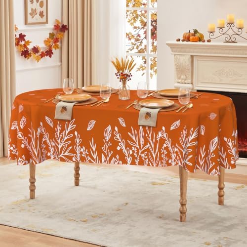 Orange Fall Tablecloth Oval 52x70 Inch, Stain Resistant Washable
