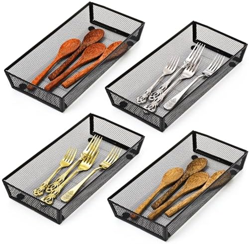 Elsjoy 4 Pack 12 Inch Mesh Flatware Trays for Kitchen Drawers, Metal
