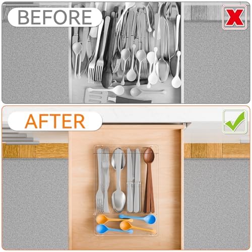 Yieach Clear Silverware Organizer with Lid, 9 Inch
