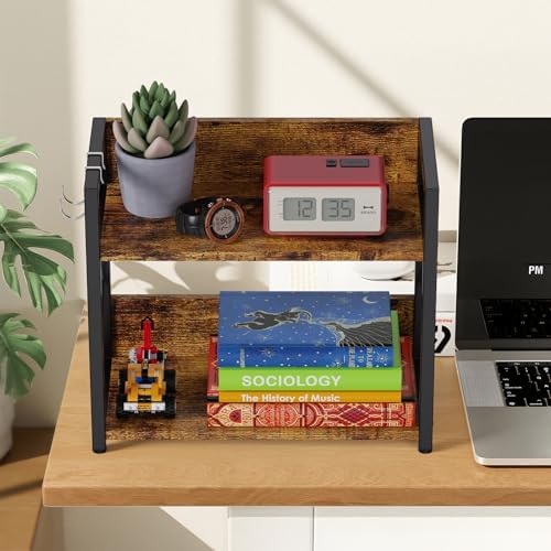 RUILALIFE 2 Tier Counter Shelf Organizer, Medium, Rustic Brown