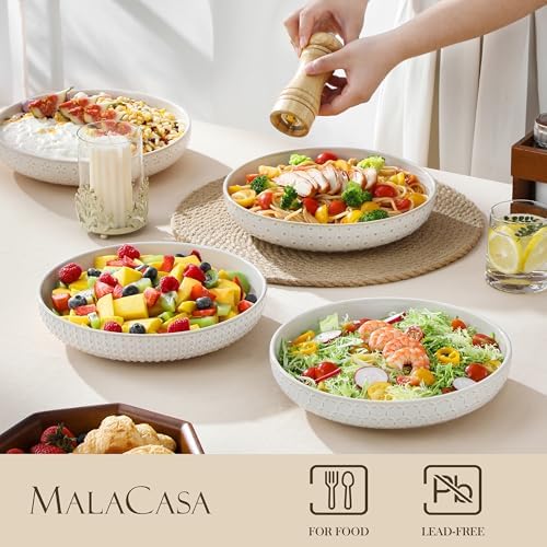 MALACASA Pasta Bowls 48 Oz, 9.5 Inch Large Salad Bowls, Modern Relief