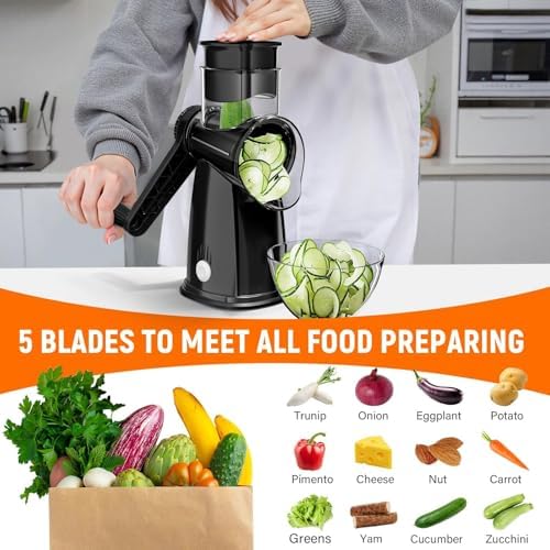 5-in-1 Hand Crank Cheese Grater and Vegetable Slicer