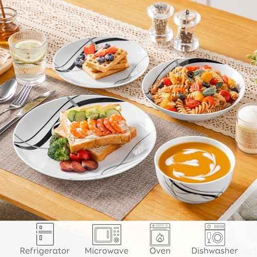 VEWEET Porcelain Dinnerware Sets for 6, 24 Piece Plates and Bowls, FIONA