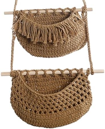 Hanging Fruit Baskets Indoor Planter Holder 3 Tiers Storage Bin Woven