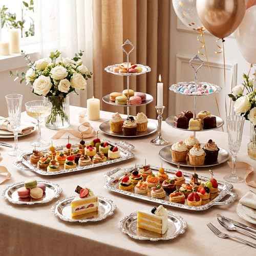 Patelai 10 Pcs Elegant Silver Serving Tray Set Vintage Three Tiered