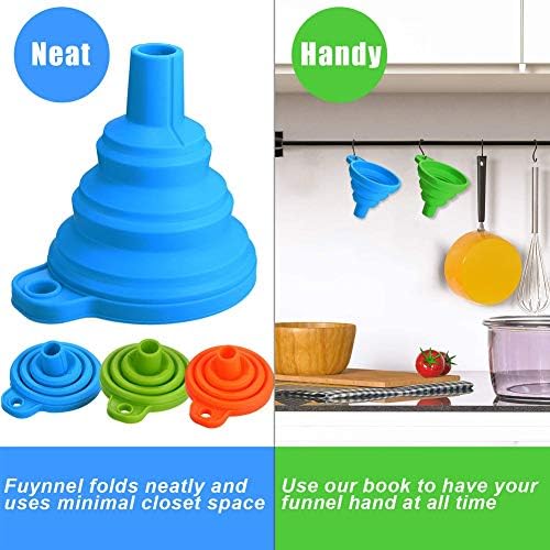 3 Pack Silicone Collapsible Funnel Kitchen Funnel for Water Bottle Oil