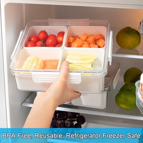2pack Divided Serving Tray with Lid, 4 Compartment Removable Snack