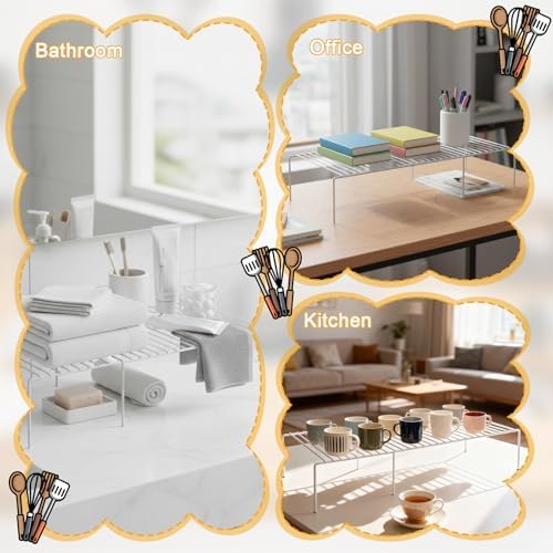 Kitchen Cabinet Expandable Shelf Organizers Set of 2, Adjustable Metal