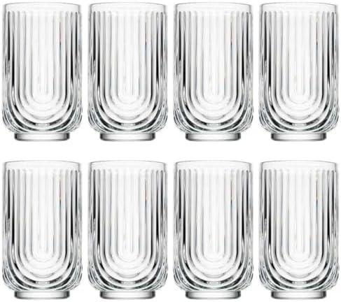 Glaver's Drinking Glasses Set of 8. 17oz Vintage Drinking Cups. Ripple