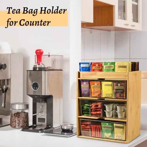TIMIEEYA Tea Bag Organizer - Bamboo Tea Storage With Drawer 3 Layer