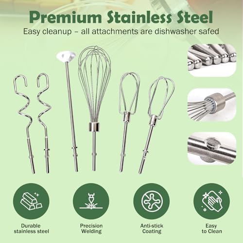 Hand Mixer Attachments, 6 Pcs Stainless Steel Set Turbo Beater, Pro