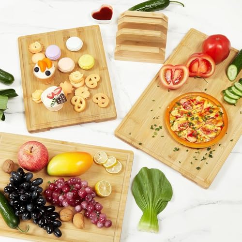 3-Piece Bamboo Cutting Board Set with Deep Juice Grooves & Built-In