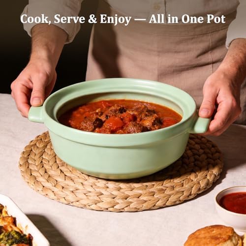 Magnifique 3 Quart Flami Pot with Lid, Natural Clay Pot for Cooking