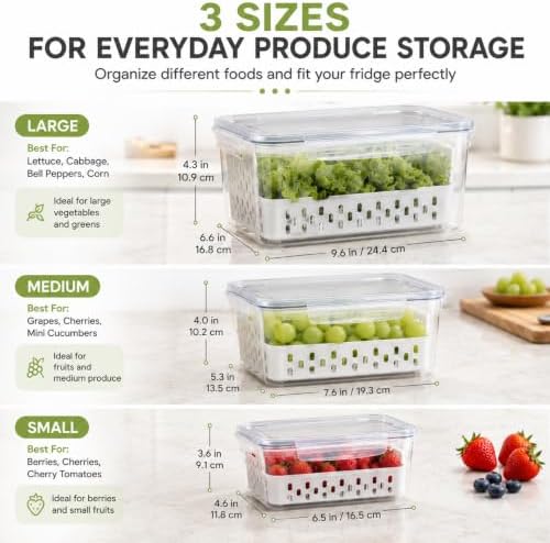 3Pack Fridge Food Storage Containers with Strainer