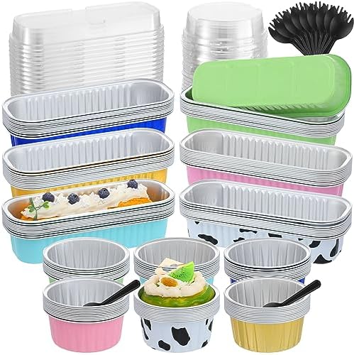 Dandat 120 Pcs Mini Loaf Pans with Lids and Spoons Aluminum Foil