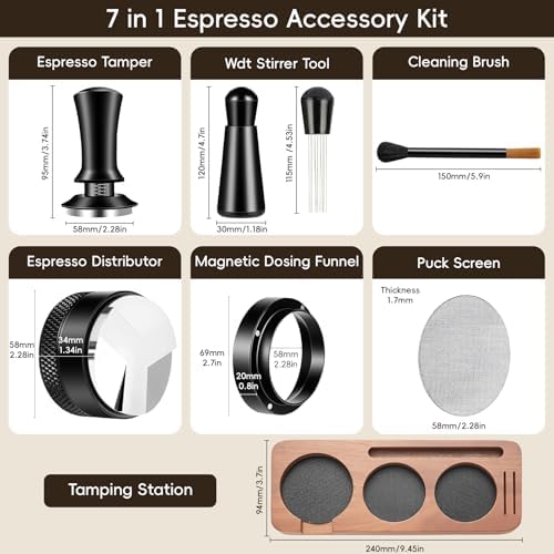 7 Pcs 58mm Espresso Tamper Tools Accessories Kit for Coffee WDT Tool