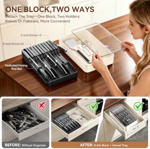 MAD SHARK 2-in-1 Knife Holder Drawer with Clear Lid