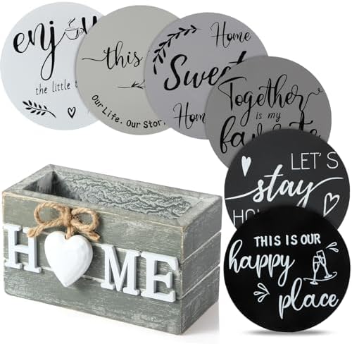 Queekay House Warming Gifts New Home Farmhouse Coasters Set of 6, Gray