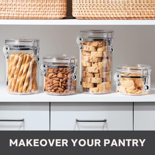 Oggi 4pc Clear Canister Set with Clamp Lids & Spoons - Airtight Food