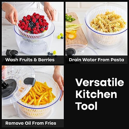 Joined Large Salad Spinner with Drain, Bowl, and Colander - Quick and Easy Multi-Use Lettuce Spinner, Vegetable Dryer, Fruit Washer, Pasta and Fries Spinner - 5.28 Qt