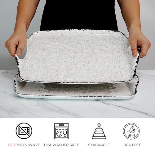 TP Melamine Serving Trays with Handles, 19" x 12", Set of 2, Rustic