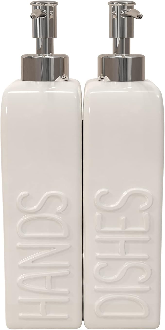 Soap Dispenser Set with Stainless Steel Pump, 2 Pack Ceramic Refillable Dish - Image 6