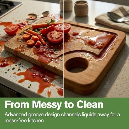 Bamboo Cutting Board Set of 3 with Juice Grooves, Built-in Handles &