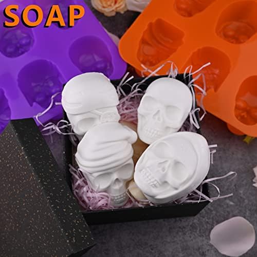 Sakolla Large Skull Cake Pan Silicone Mold, 2 Pack 6 Cavity Halloween