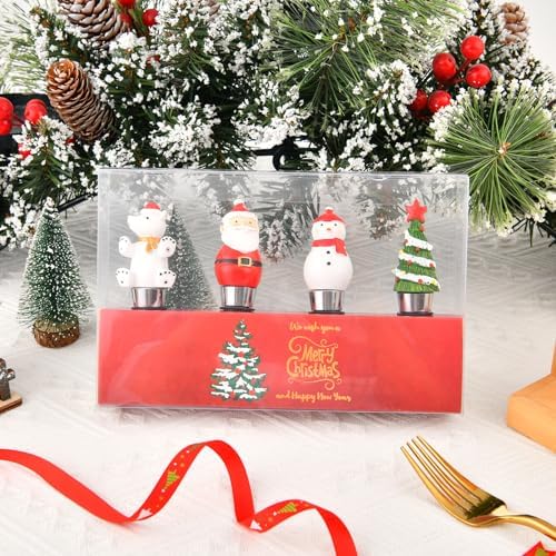 Set of 4 Resin Wine Bottle Stoppers for Christmas Holiday Decoration